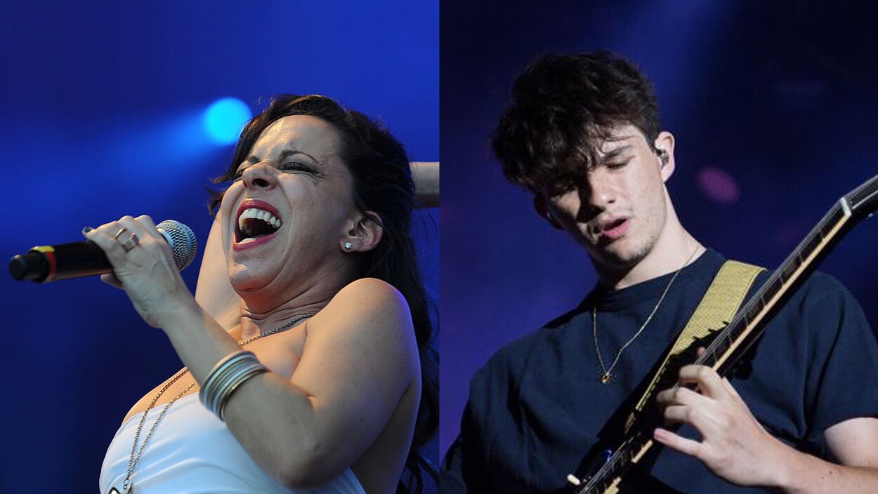 Le montage photo montre une personne qui chante et l'autre qui joue de la guitare.