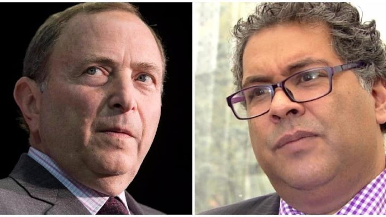 Le commissaire de la LNG, Gary Bettman, et le maire de Calgary, Naheed Nenshi