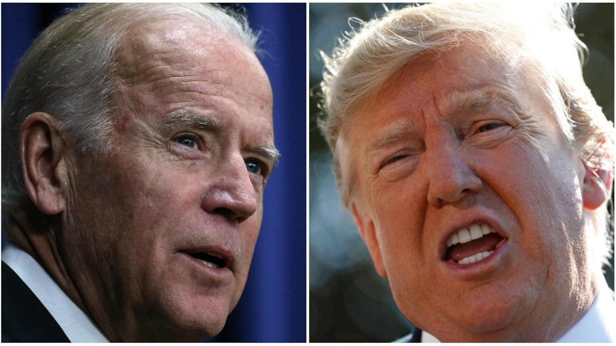 Montage photo de Joe Biden et de Donald Trump en gros plan.
