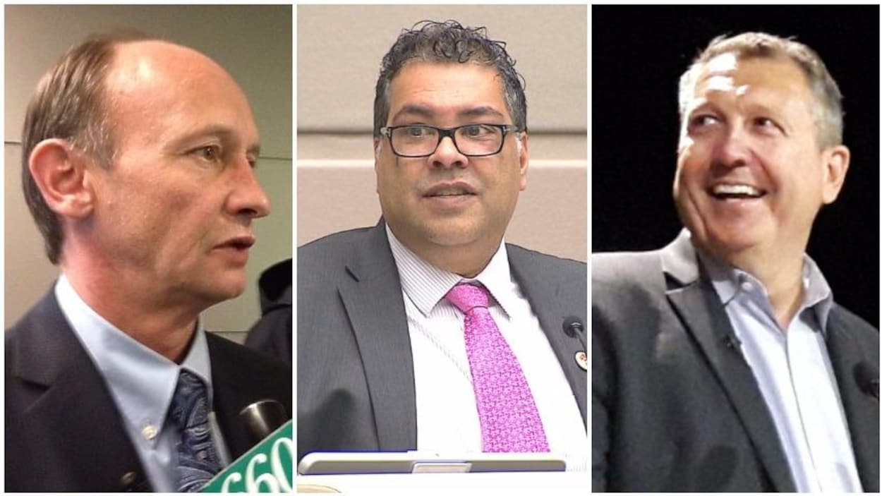 De g. à d. : Bill Smith, Naheed Nenshi, et Andre Chabot, candidats à la mairie de Calgary De g. à d. : Bill Smith, Naheed Nenshi, et Andre Chabot, candidats à la mairie de Calgary