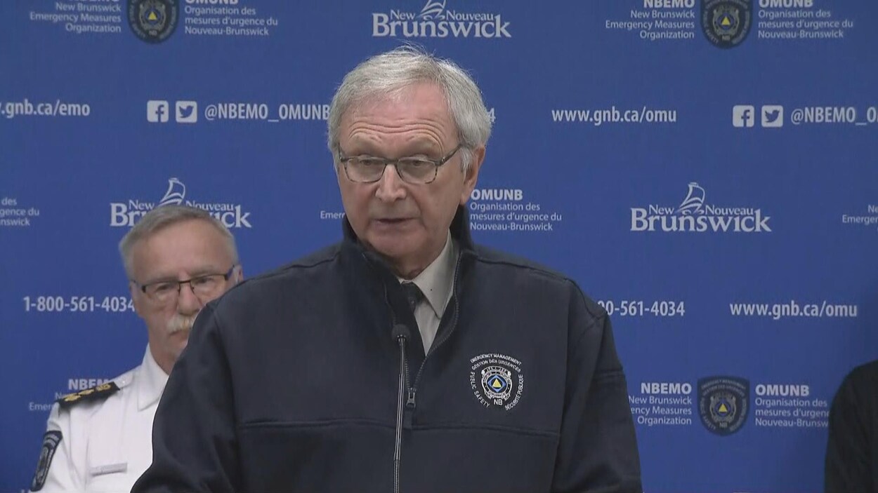Le premier ministre du Nouveau-Brunswick, Blaine Higgs, en point de presse.