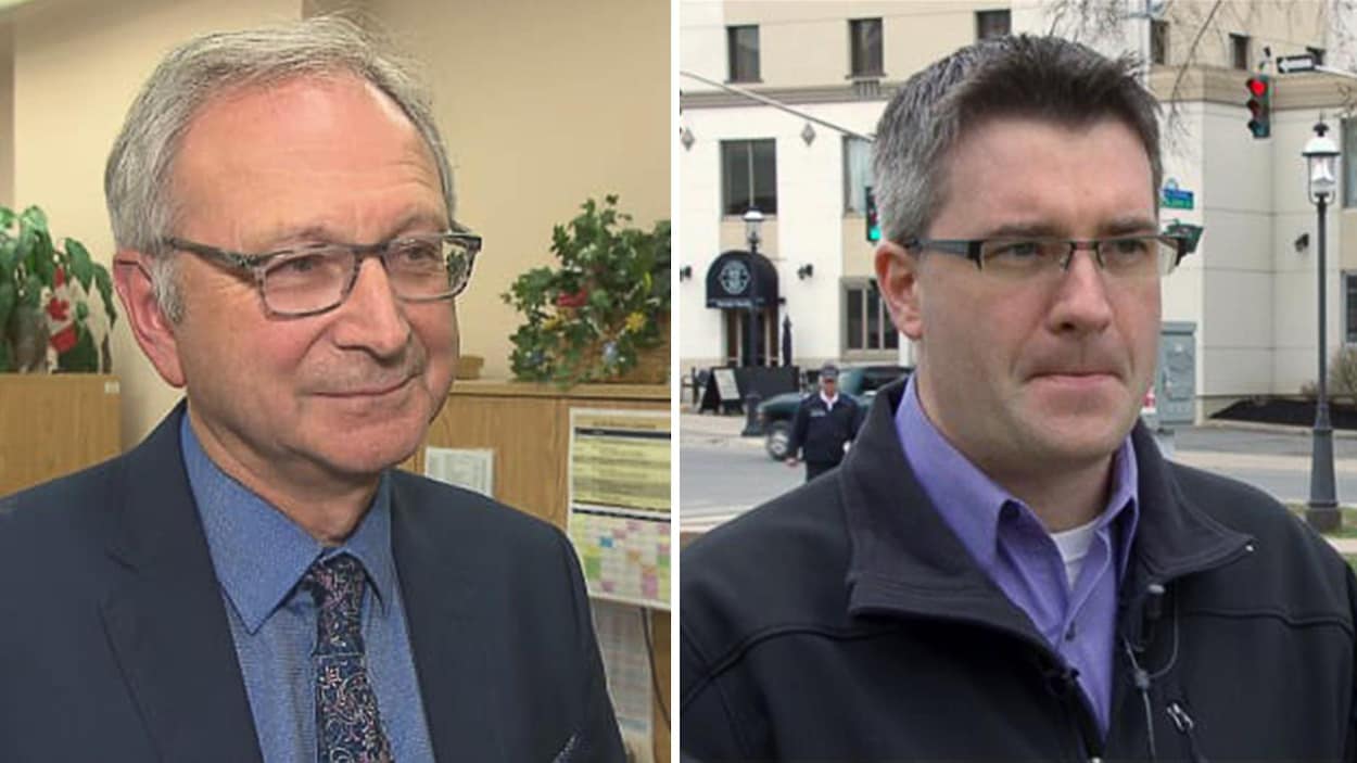Blaine Higgs et Kris Austin, chefs respectifs du Parti progressiste-conservateur et de l'Alliance des gens.