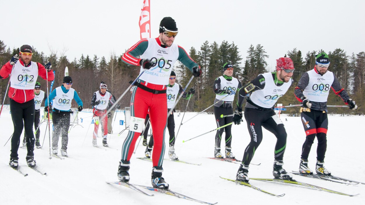 Une dizaine de personnes font du ski de fond