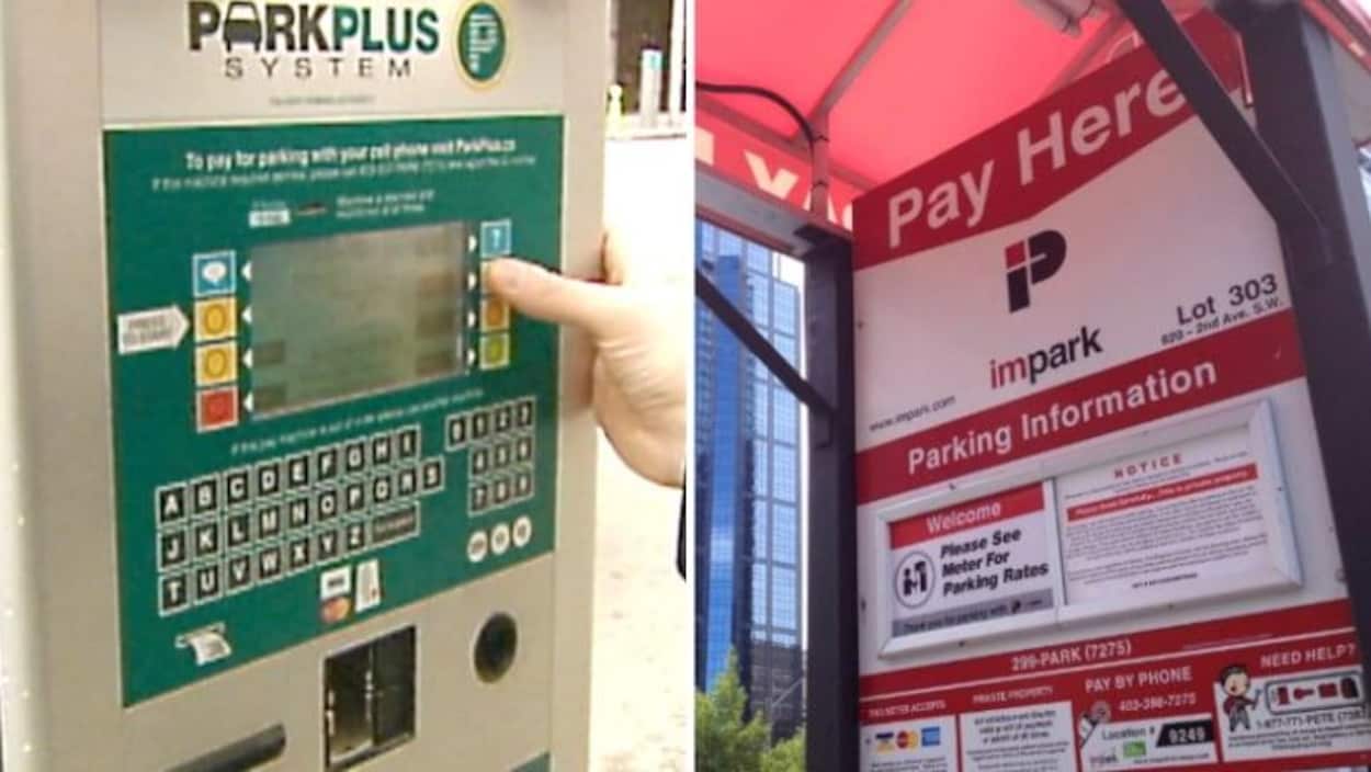 Vue d’une borne de paiement pour le stationnement.