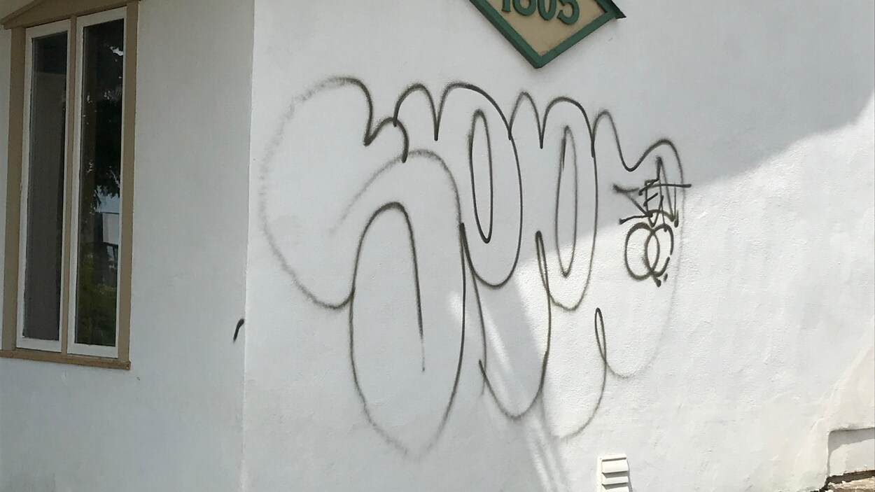 Des graffitis sur un batiment du boulevard les Neiges, à Saint-Ferréol-les-Neiges.