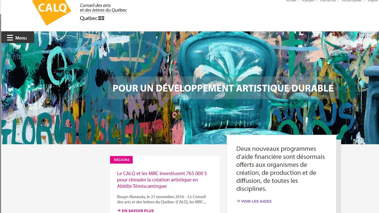 Le site web du Conseil des arts et des lettres du Québec