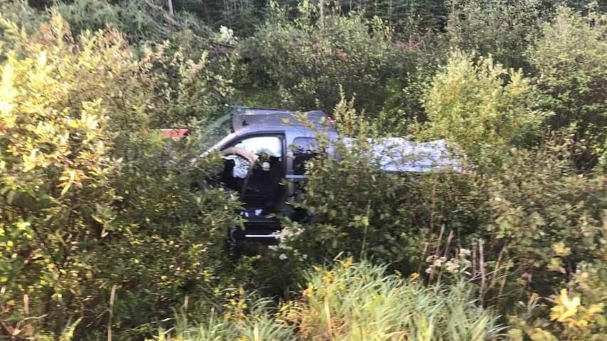 Le camion de Jonathan Harvey, après son accident au Nouveau-Brunswick.
