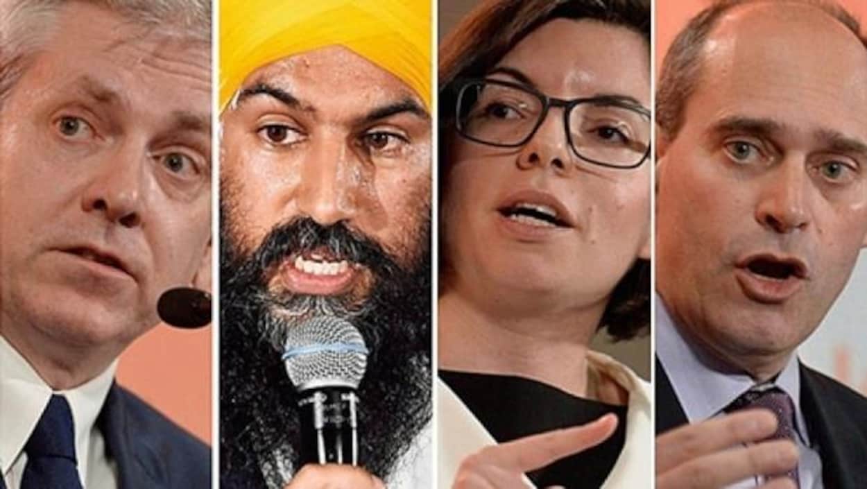 Charlie Angus, Jagmeet Singh, Niki Ashton et Guy Caron de gauhe à droite