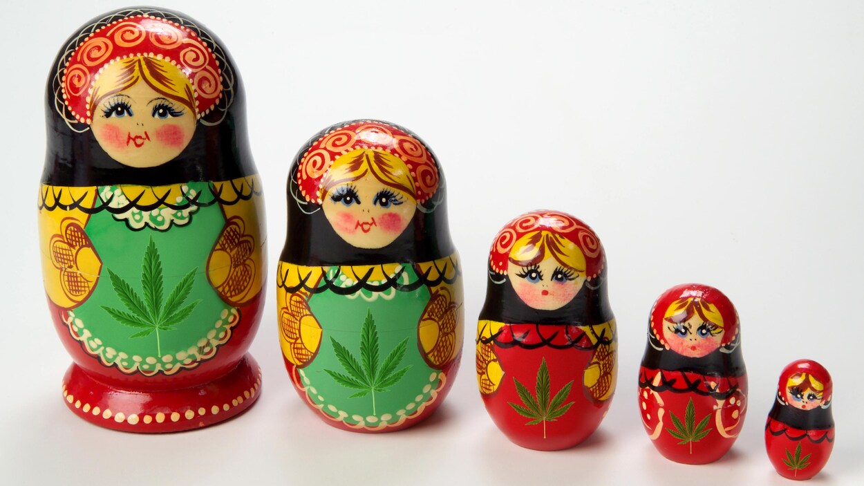 Poupées russes avec des feuilles de cannabis