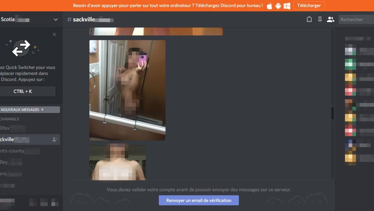 Capture d'écran d'un site d'échange de photos pornographiques