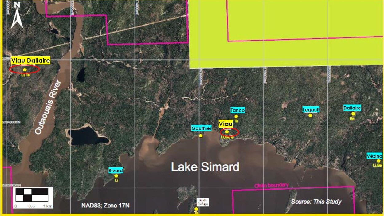 La carte fournie par Sayona Mining situe le projet près du lac Simard. La carte fournie par Sayona Mining situe le projet près du lac Simard.