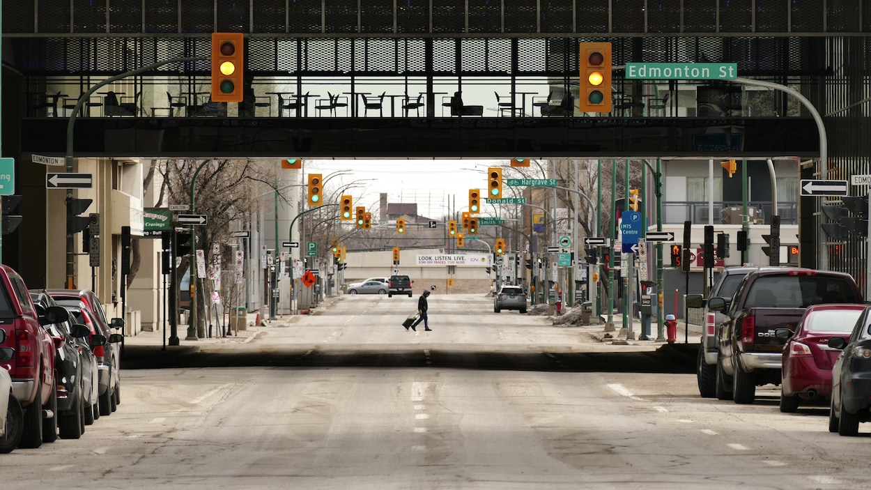 Le centre-ville de Winnipeg en avril 2020.
