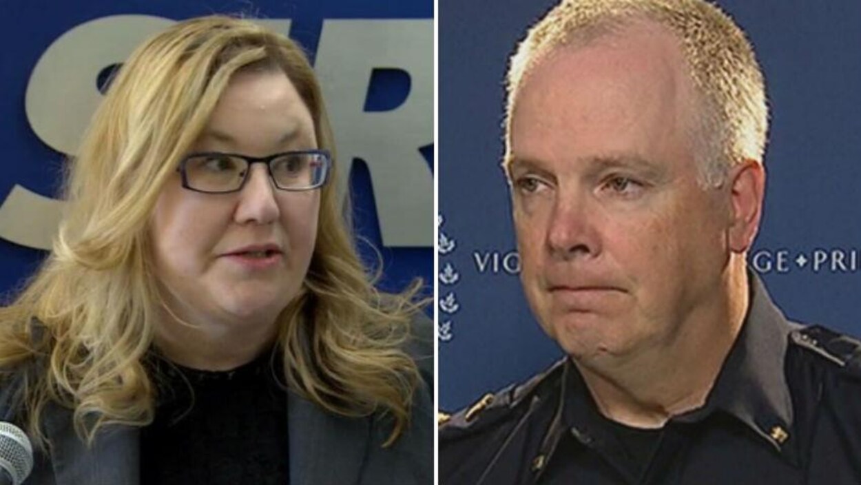 La directrice de l’Équipe d'intervention de l'Alberta en cas d'incidents graves (ASIRT), Susan Hughson, et le chef de la police de Calgary Roger Chaffin.