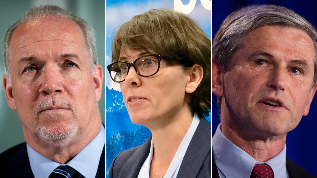 John Horgan, Sonia Furstenau et Andrew Wilkinson.