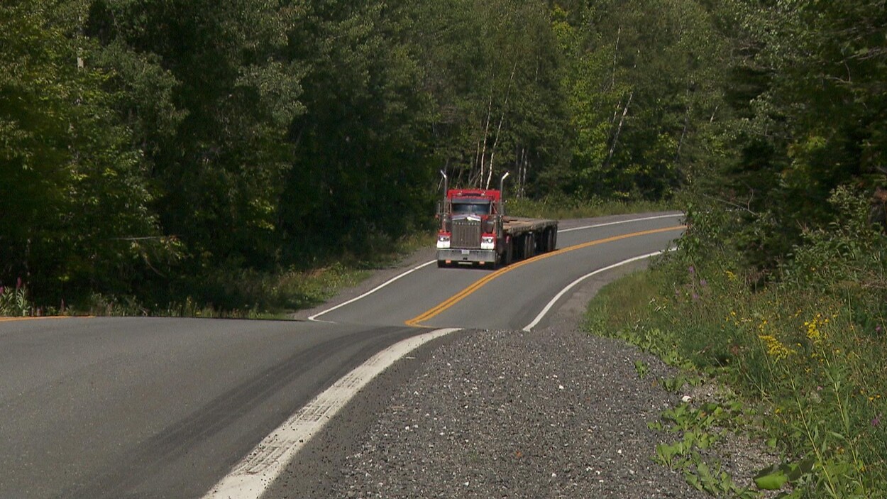 Un camion lourd sur la route.