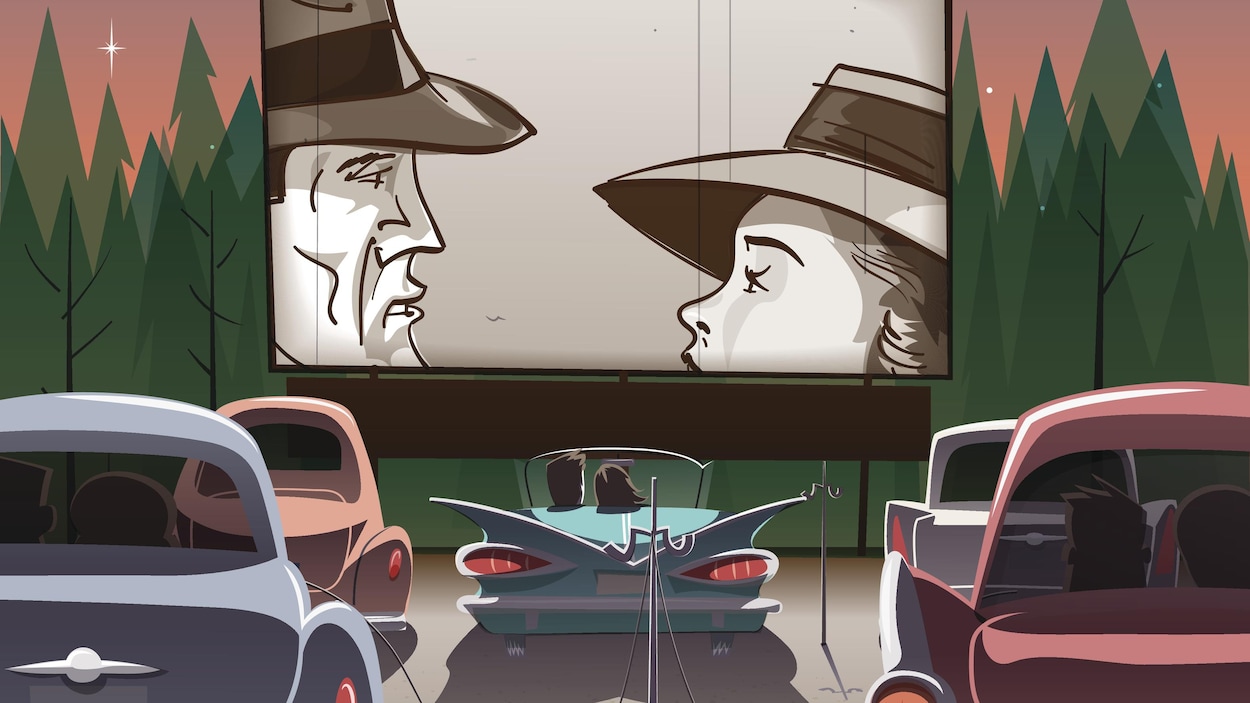 Une illustration de voitures vintage au ciné-parc