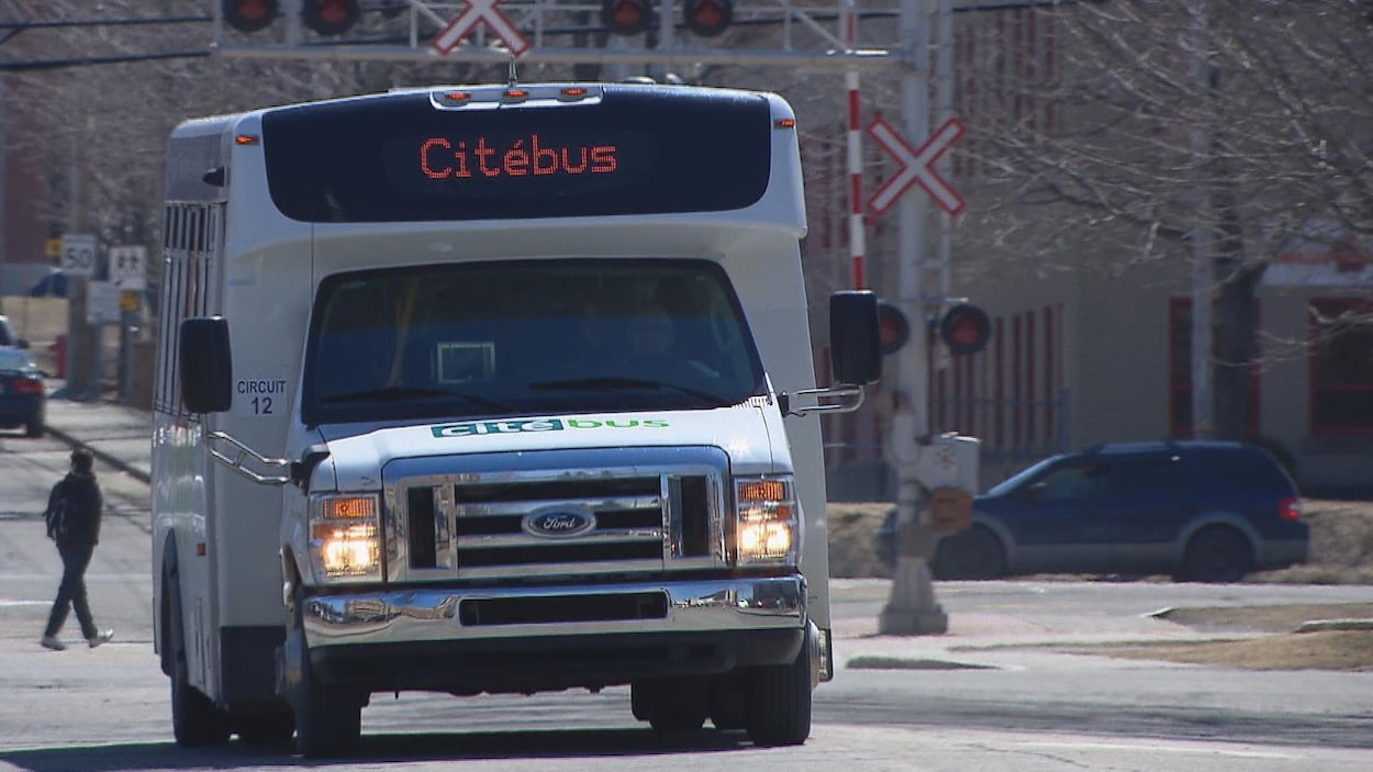 Un autobus de Citébus circule dans une rue de Rimouski.