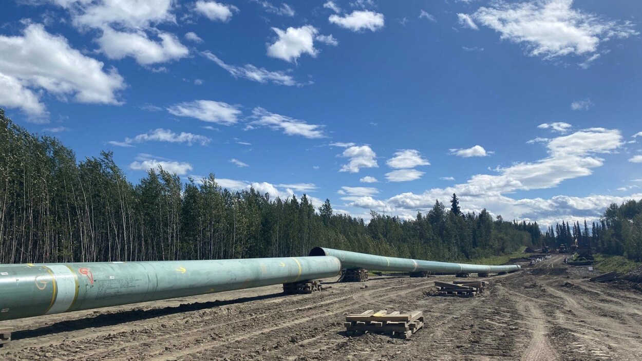 Des tuyaux posés en long sur un chantier déblayé.