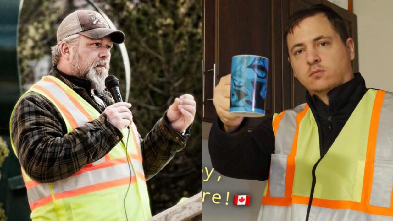Mark Friesen (gauche) et Cody Payant (droite) portant des gilets jaunes.