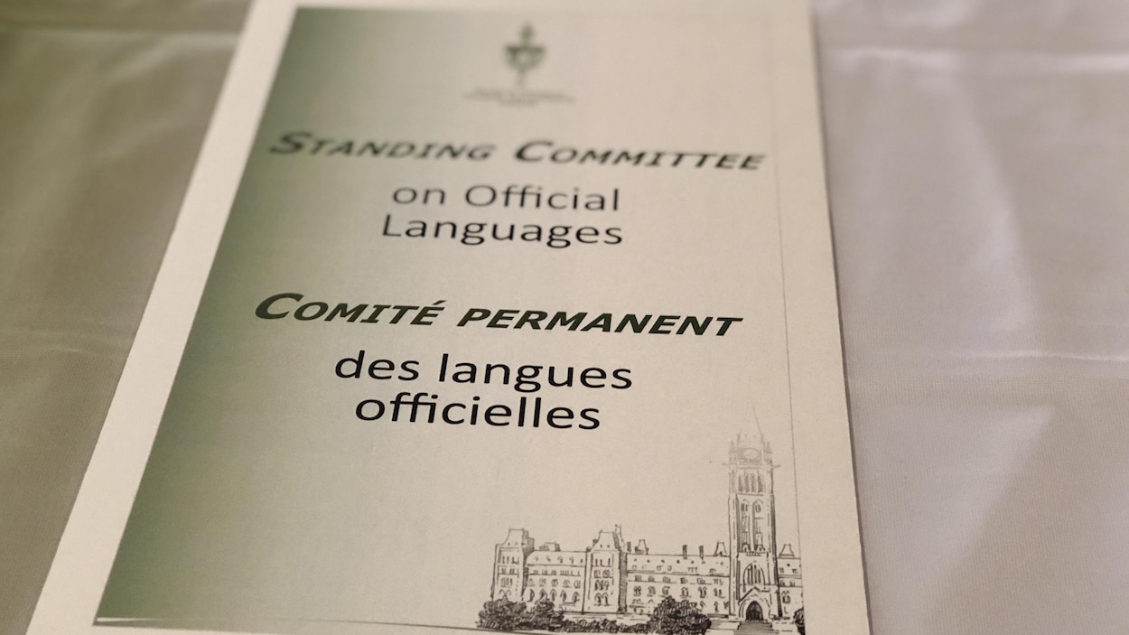 Gros plan sur un document portant le titre Comité permanent des langues officielles et Standing Committee on official languages. Gros plan sur un document portant le titre Comité permanent des langues officielles et Standing Committee on official languages.