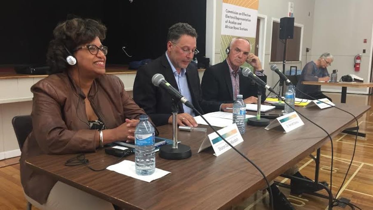 La Commission indépendante sur la représentation effective a tenu une audience publique à Saulnierville, mardi soir : de gauche à droite, Sharron David-Murdoch, Kenneth Deveau et Doug Keefe. La Commission indépendante sur la représentation effective a tenu une audience publique à Saulnierville, mardi soir : de gauche à droite, Sharron David-Murdoch, Kenneth Deveau et Doug Keefe.