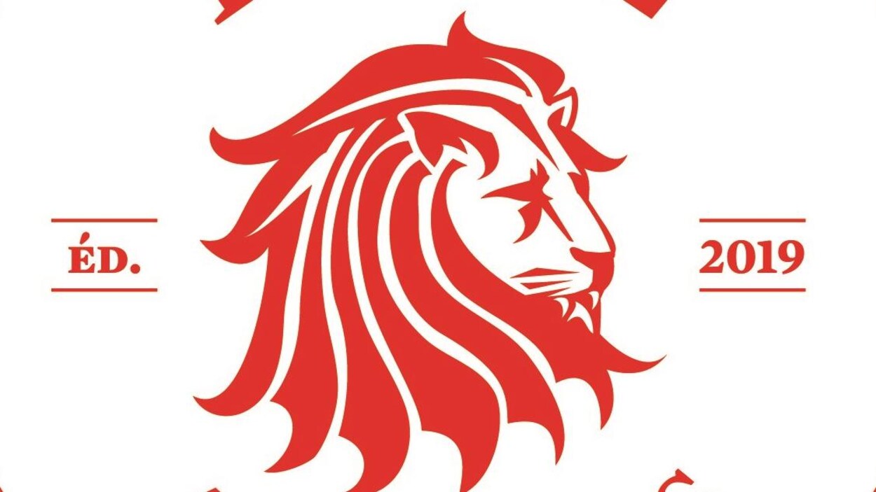 Une tête de lion sur un fond blanc.