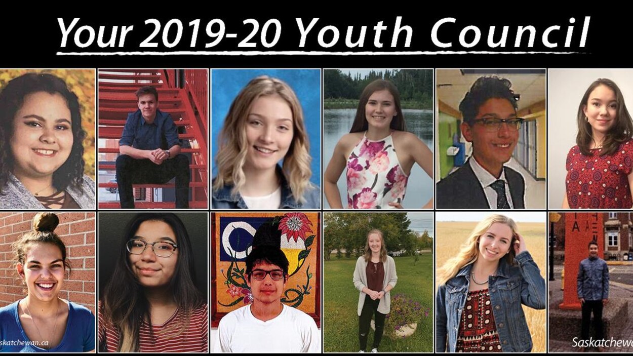 Les photos des 12 jeunes membres du Conseil des jeunes de la Saskatchewan.