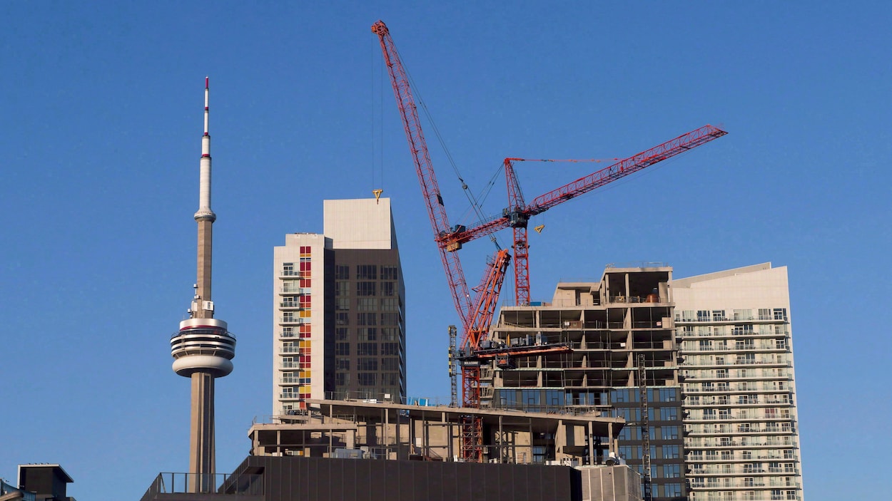 Des grues s'activent au centre-ville de Toronto.