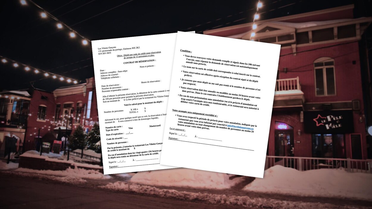 Une image de bars du Vieux-Hull avec deux pages du contrat.