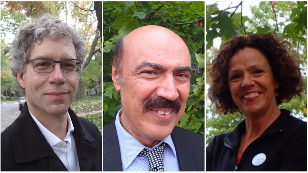 Les candidats à la mairie dans l'arrondissement Côte-des-Neiges–Notre-Dame-de-Grâce. De gauche à droite: Russell Copeman d'Équipe Denis Coderre, Zaki Ghavitian de Coalition Montréal et Sue Montgomery de Projet Montréal. Les candidats à la mairie dans l'arrondissement Côte-des-Neiges–Notre-Dame-de-Grâce. De gauche à droite: Russell Copeman d'Équipe Denis Coderre, Zaki Ghavitian de Coalition Montréal et Sue Montgomery de Projet Montréal.