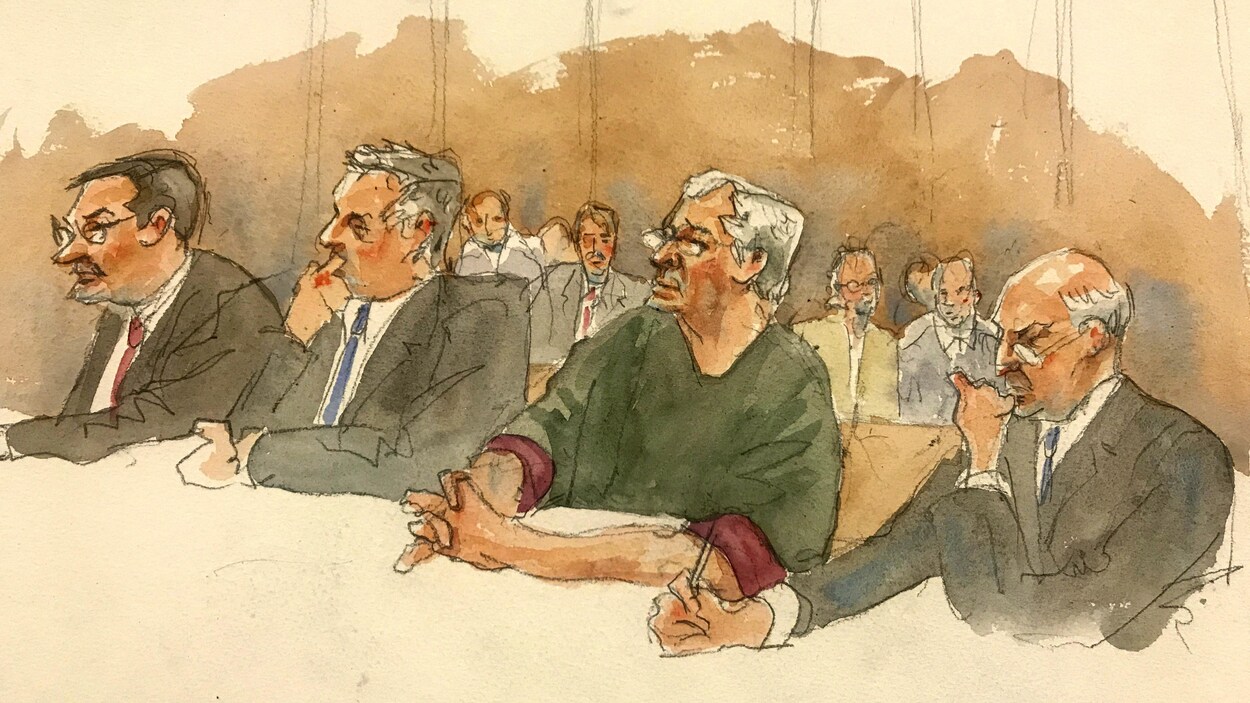 Une illustration de cour dépeint la scène.