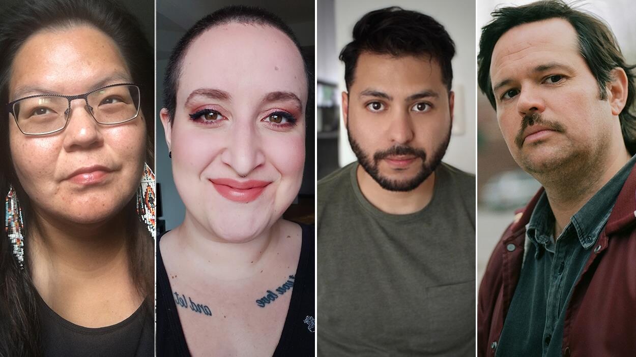 De gauche à droite se trouvent les quatre portraits de Maya Cousineau Mollen, Mo Bolduc, Nicholas Dawson et Sébastien Dulude.