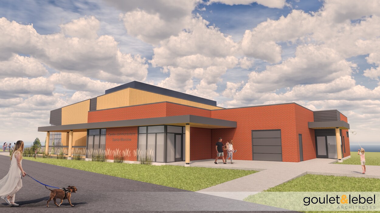Un croquis de l'extérieur du centre communautaire à Rimouski.