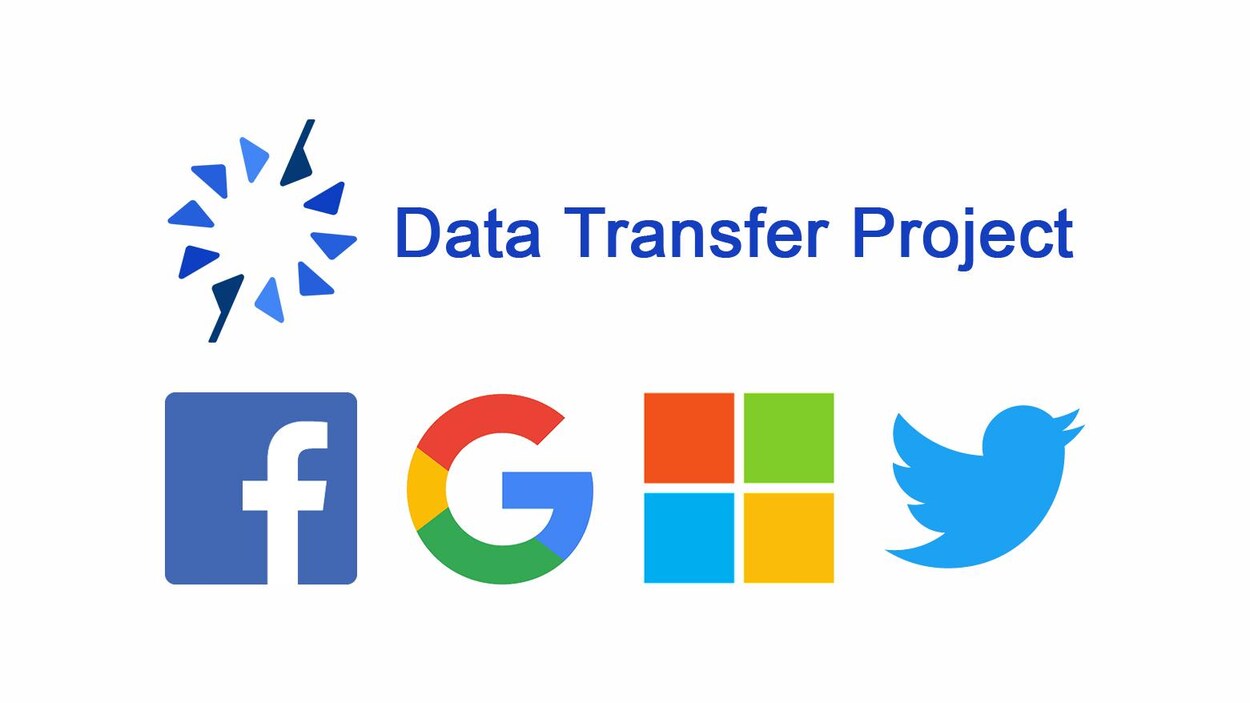 Le logo du Data Transfer Project et ceux de Facebook, Google, Microsoft et Twitter. Le logo du Data Transfer Project et ceux de Facebook, Google, Microsoft et Twitter.