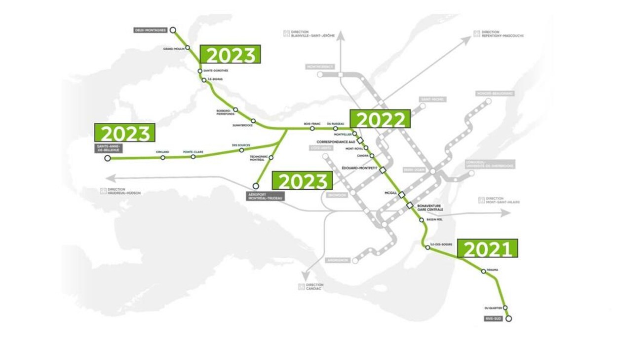 Carte indiquant les dates d'entrée en vigueur des tronçons.