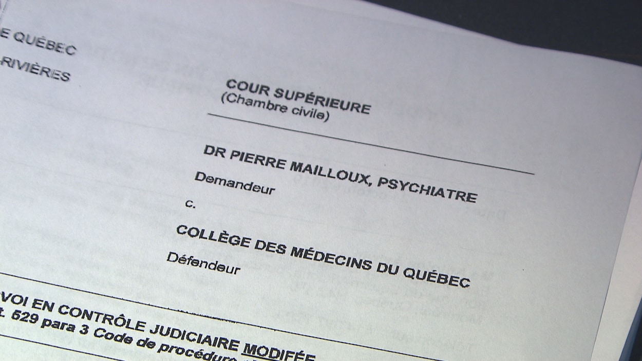 Extrait de la demande à la Cour supérieure où on peut y lire que le Dr Pierre Mailloux est demandeur et le Collège des médecins est défendeur.