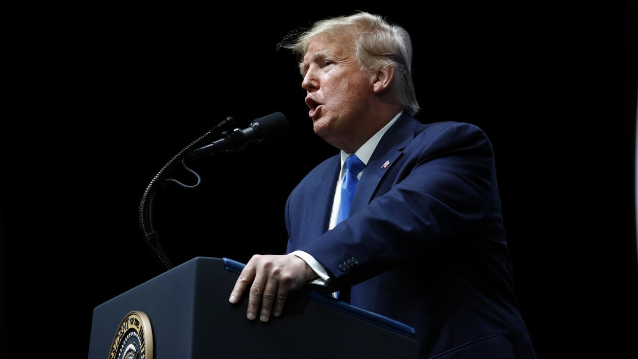 Donald Trump parle dans un micro.