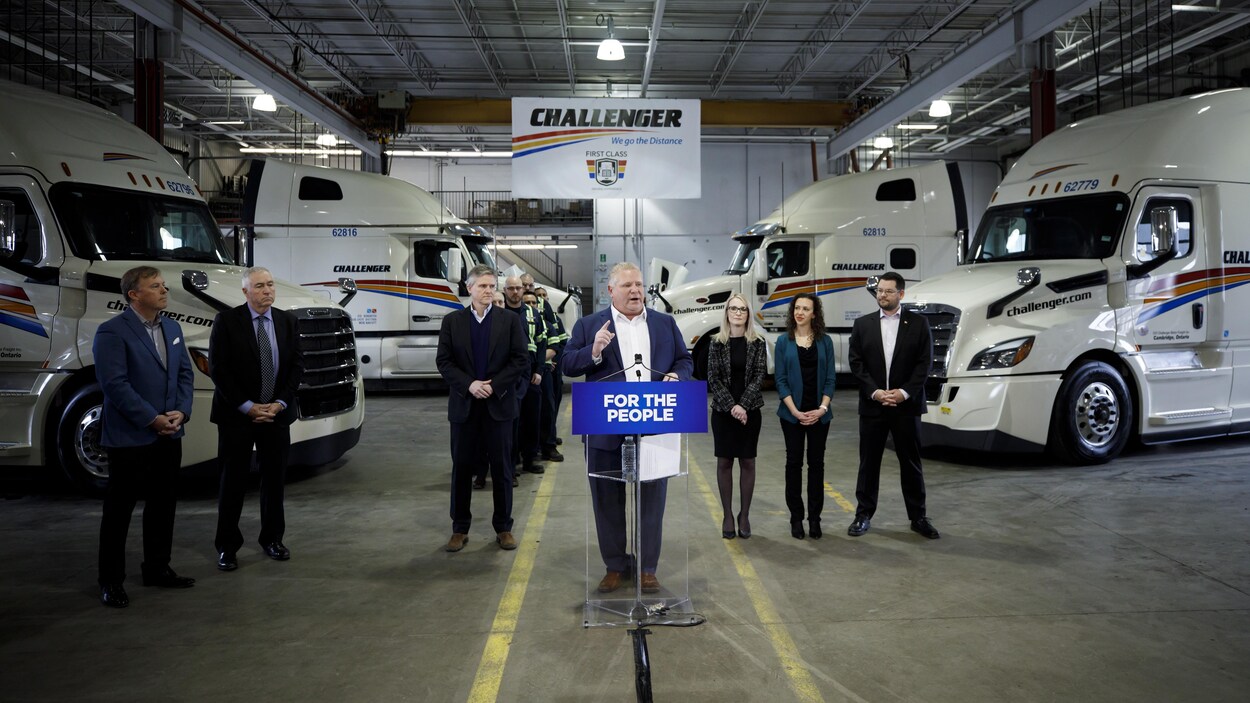 Le premier ministre de l'Ontario Doug Ford répond aux questions des journalistes lors d'une annonce le 13 mars 2019