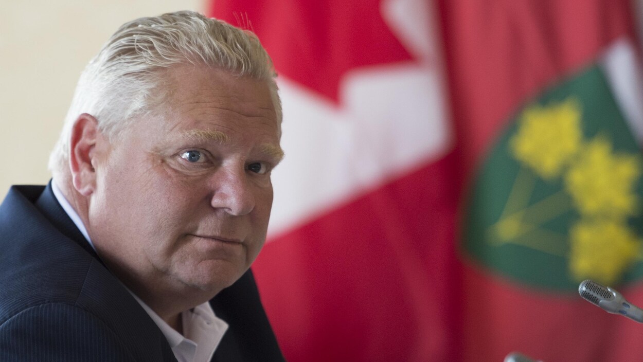 Doug Ford en conférence de presse le 10 juillet à Saskatoon.