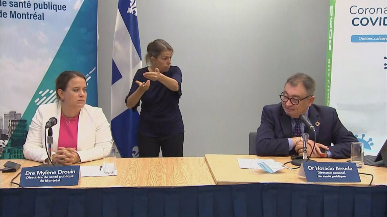 La Dre Mylène Drouin et le Dr Horacio Arruda en conférence de presse.