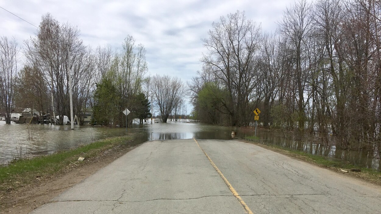 Un chemin asphalté inondé