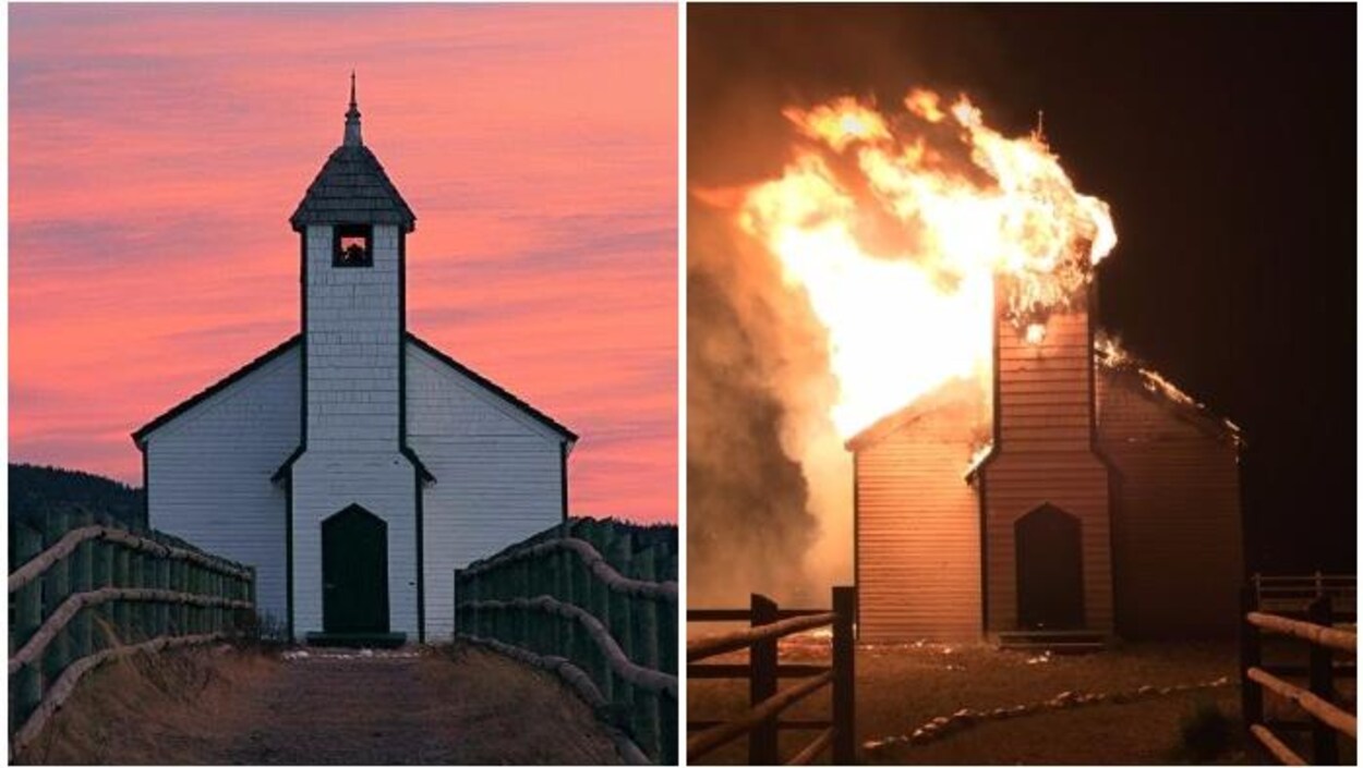 L'église protestante patrimoniale de 1875 McDougall Stoney Mission a la proie des flammes lundi.