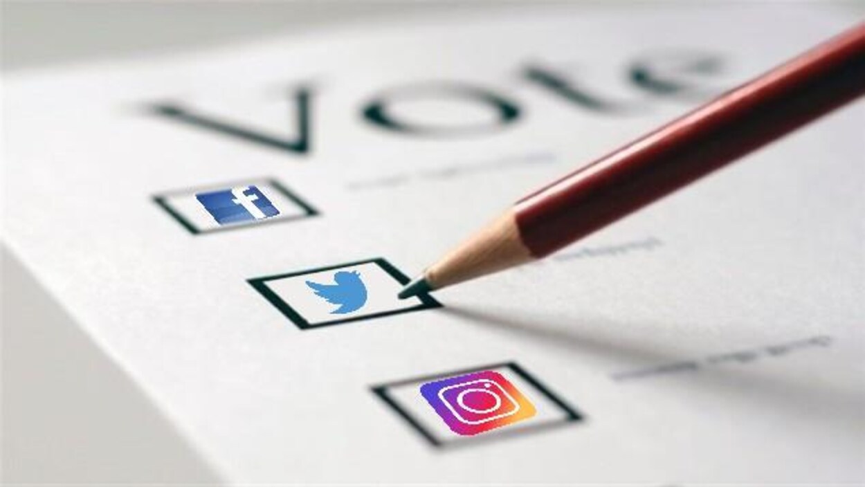 Bulletin de vote où les cases sont des logos de différents réseaux sociaux.