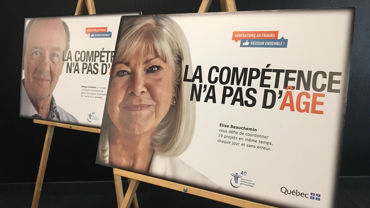 Deux affiches pour l'événement avec les exemples de travailleurs expérimentés.