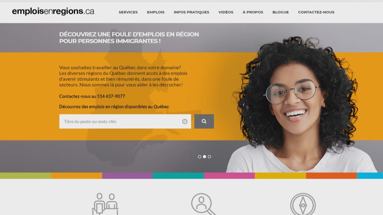 La photo est une capture d'écran du site web Emplois en régions. On voit une femme en avant-plan et des onglets en arrière-plan.