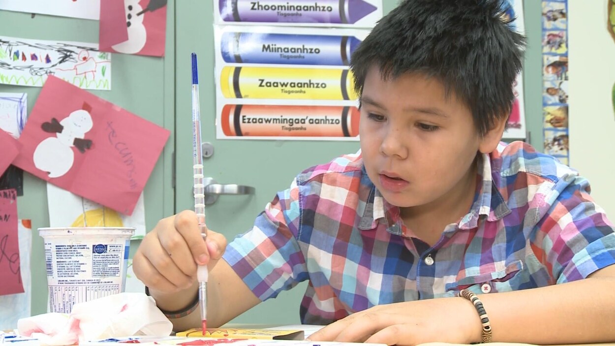 Enfant dans une salle de classe avec des dessins sur les murs. Enfant dans une salle de classe avec des dessins sur les murs.