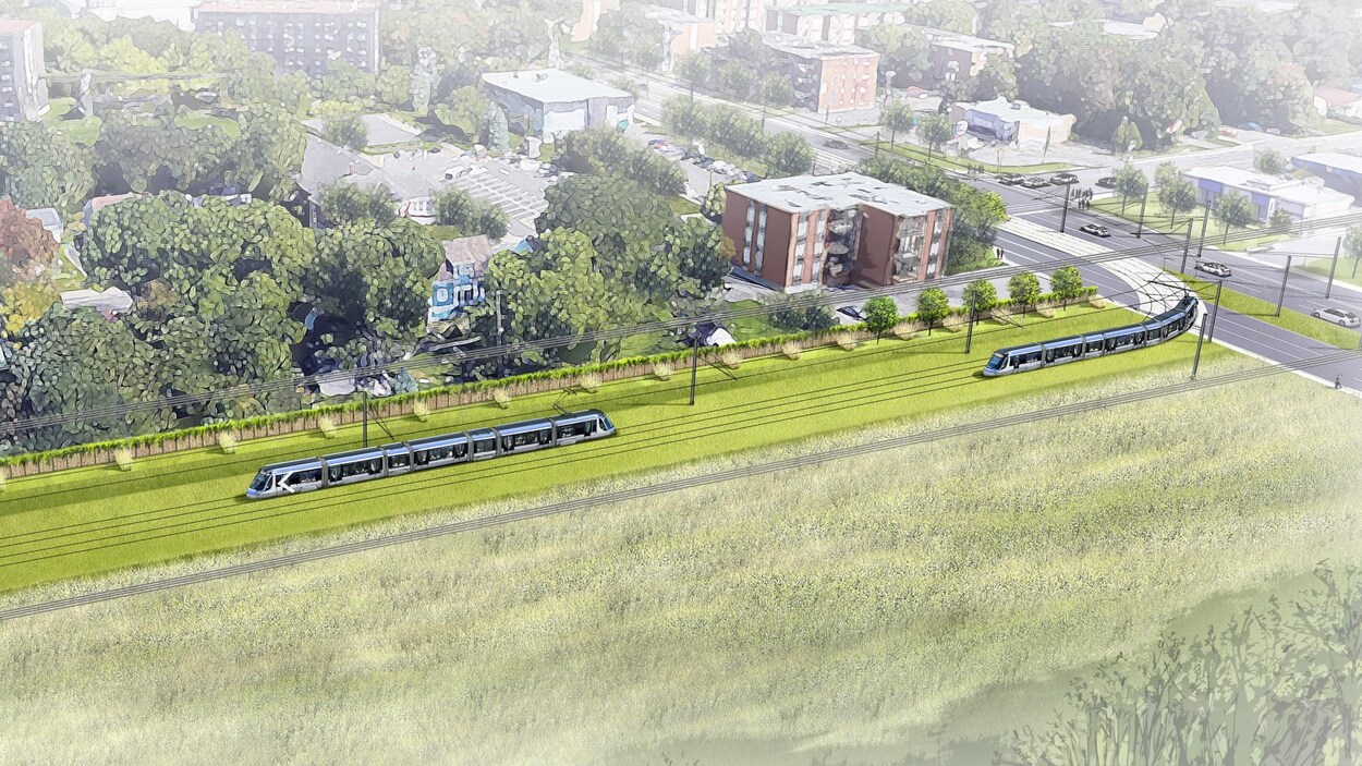 Représentation de la ligne de tramway dans le secteur du boulevard Pie XII.