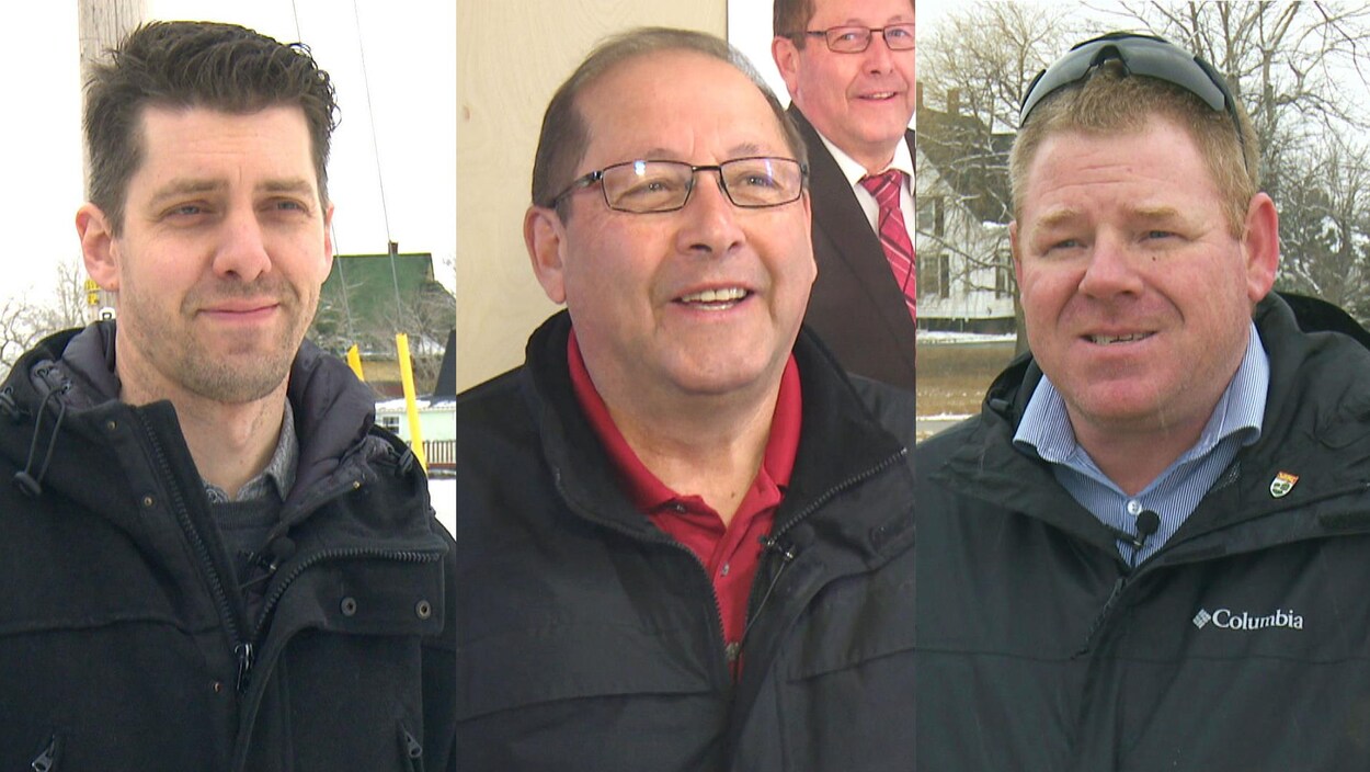 Montage photo des trois candidats à l'élection du 23 avril 2019 dans Évangéline-Miscouche, à l'Île-du-Prince-Édouard.
