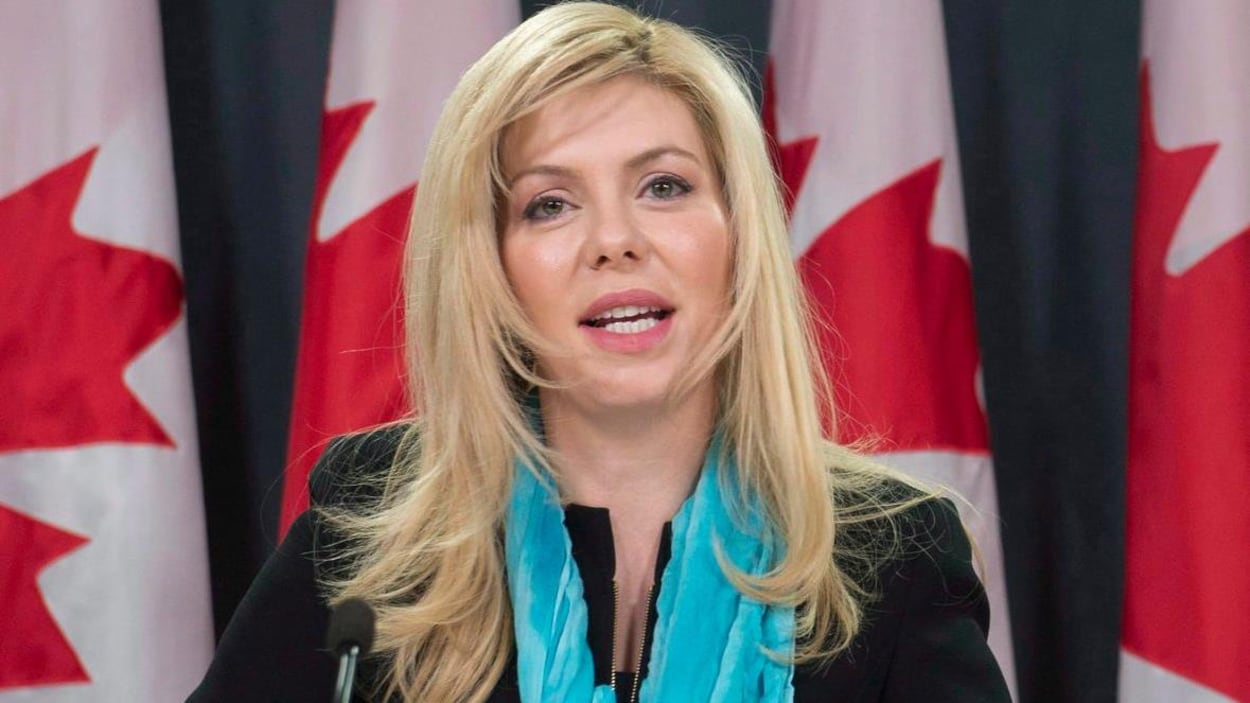 Le portrait d'une femme devant des drapeaux canadiens