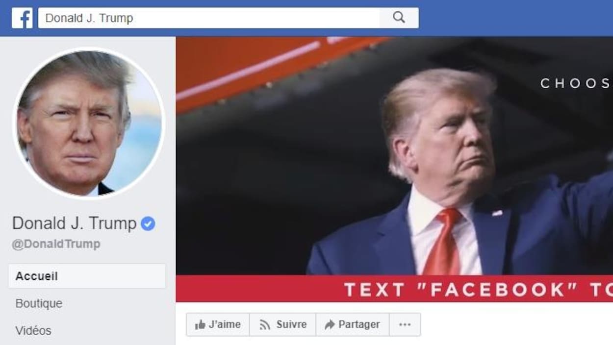 Une capture d'écran de la page Facebook de Donald Trump.